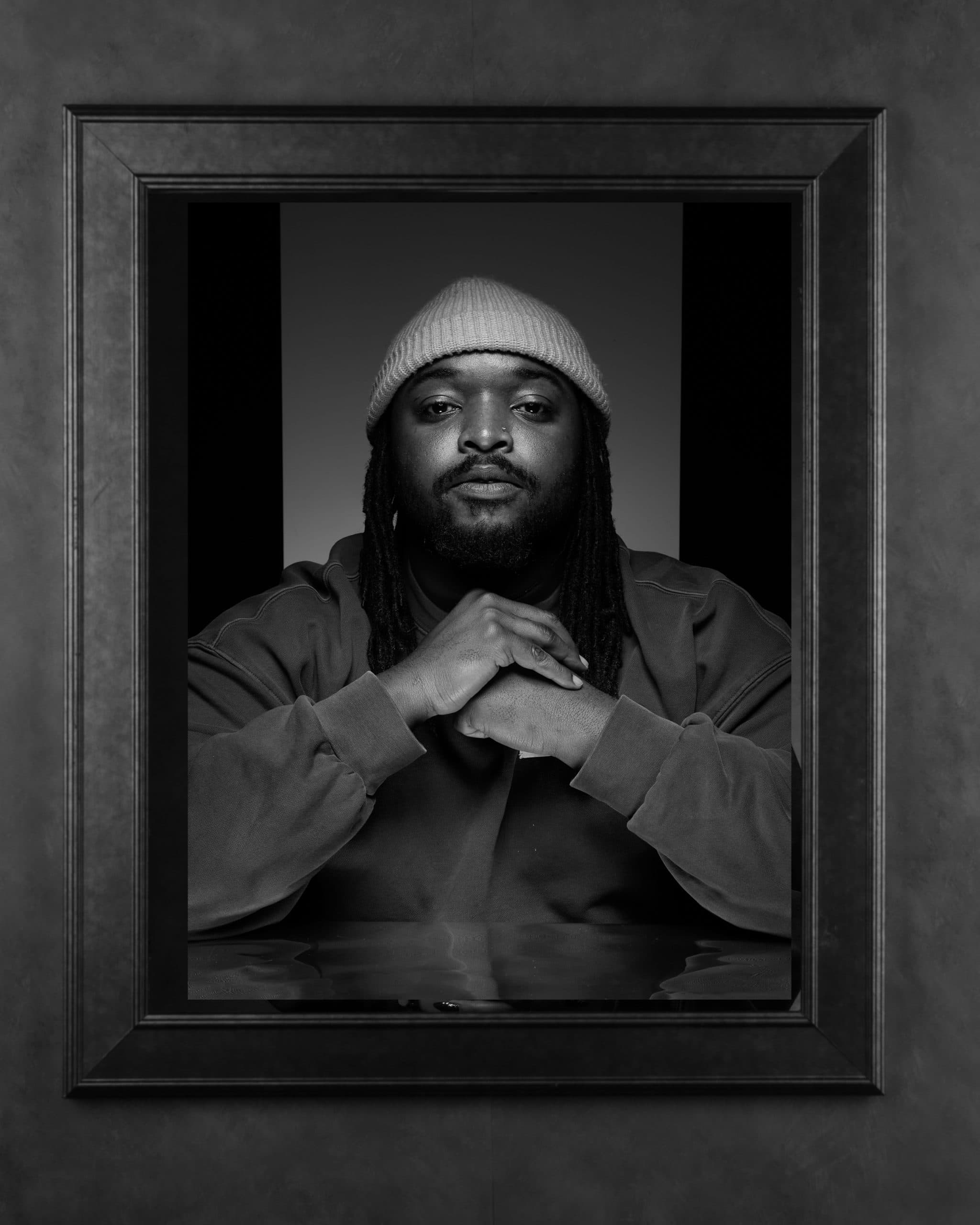 Black and white portrait of a man.